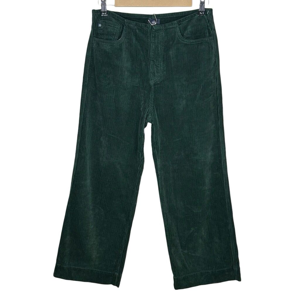 AG Adriano Goldschmied Wide Leg Pants Womens 27 Dark Green Corduroy Cropped NWT